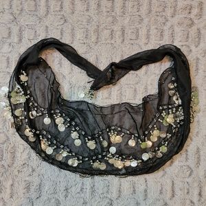 Belly Dance Hip Scarf with Silver Faux Coins